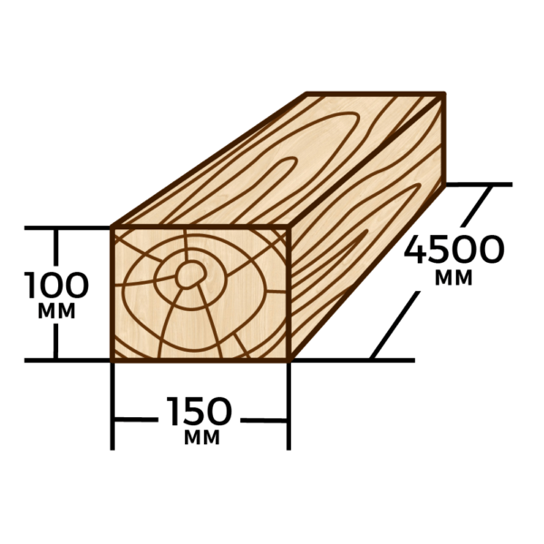 Брус сосновый 150мм×100мм×4500мм - фото