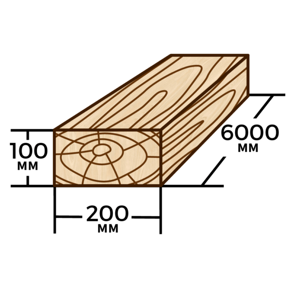 Брус сосновый 200мм×100мм×6000мм - фото