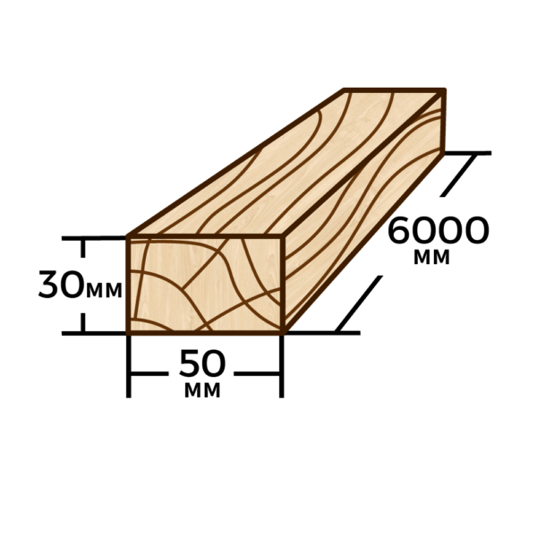 Рейка сосновая 50мм×30мм×6000мм - фото