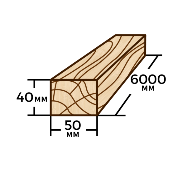Рейка сосновая 50мм×40мм×6000мм - фото