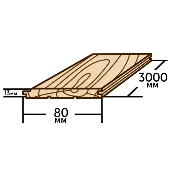 Вагонка деревянная (сосна) 80мм×13мм×3000мм (бесшовная) - фото