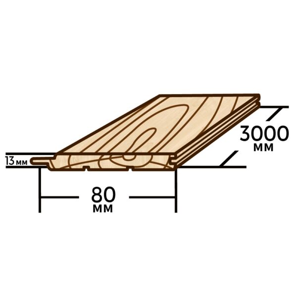 Вагонка деревянная (сосна) 80мм×13мм×3000мм (европрофиль) - фото